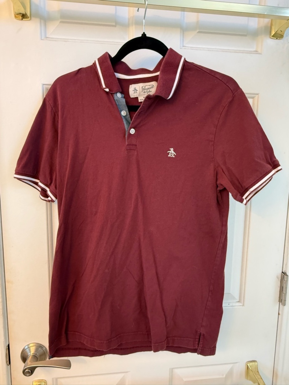 Original Penguin Men's Maroon Polo with Contrast Trim